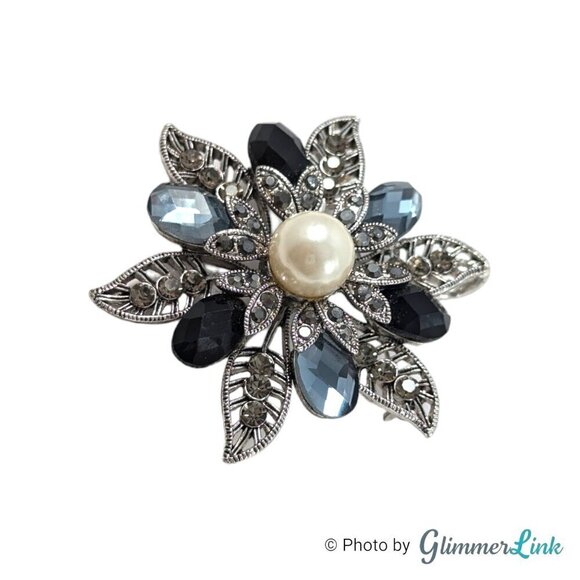 Premier Designs Pearls Night Out Floral Silver Tone Brooch Pendant - Picture 2 of 9
